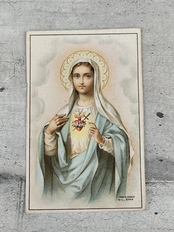 Ancienne carte religieuse de la vierge marie souvenir de la sainte enfance