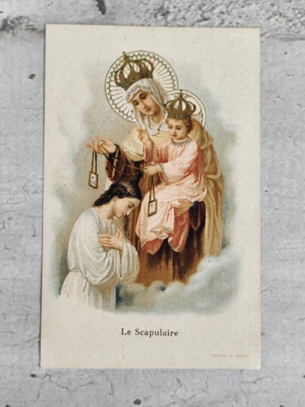 Ancienne carte religieuse de la vierge marie scapulaire