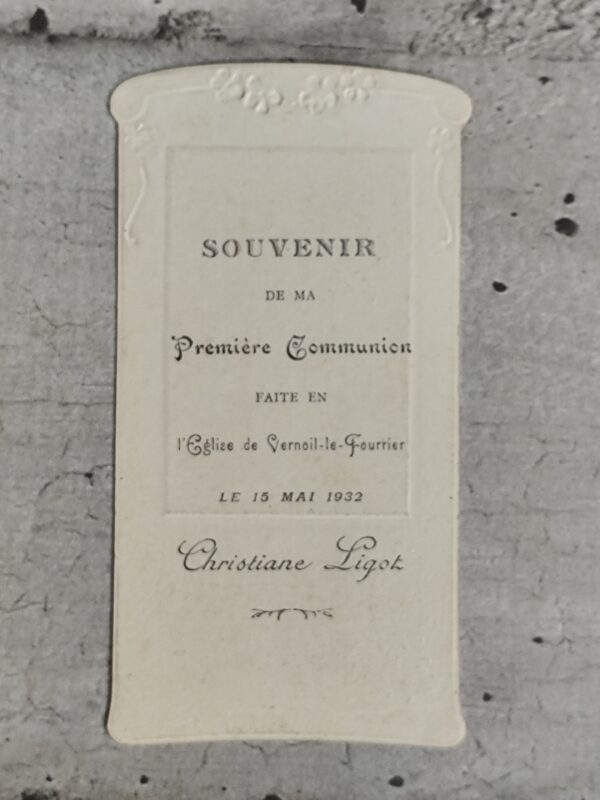 Ancienne carte religieuse de première communion de 1932 . – Image 2