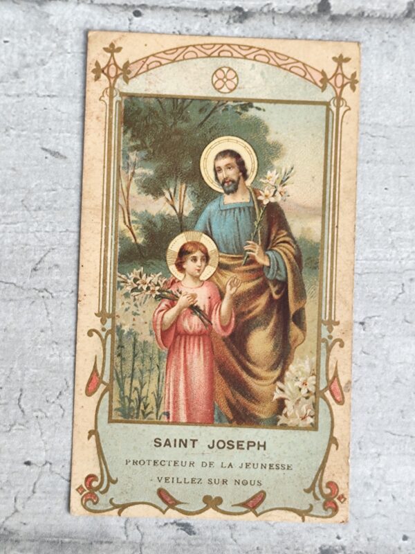 Ancienne carte religieuse de saint joseph protecteur de la jeunesse veillez sur nous avec une prière efficace