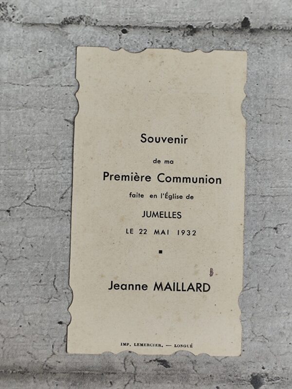 Ancienne carte religieuse souvenir de première communion de 1932 – Image 2