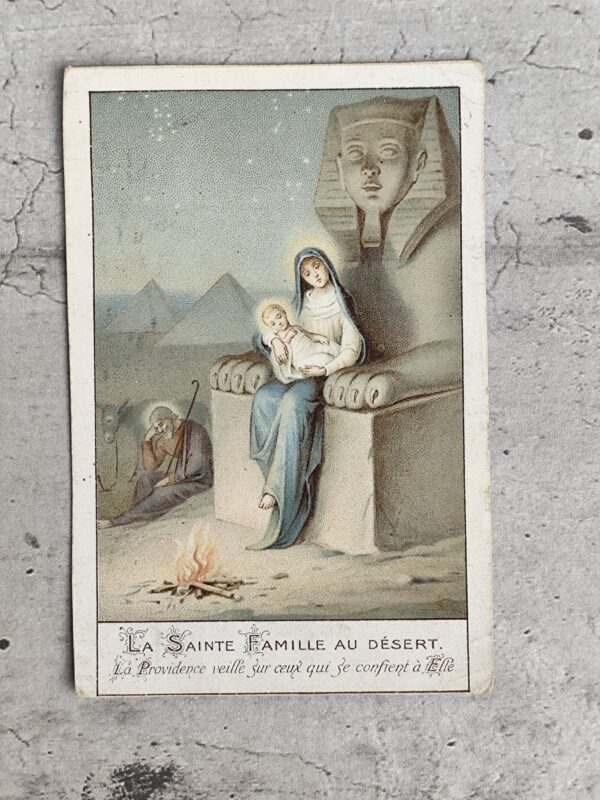 Ancienne carte religieuse de la sainte famille au désert