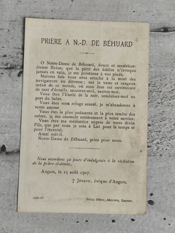 Ancienne carte religieuse notre dame de bèhuard priez pour nous. – Image 2