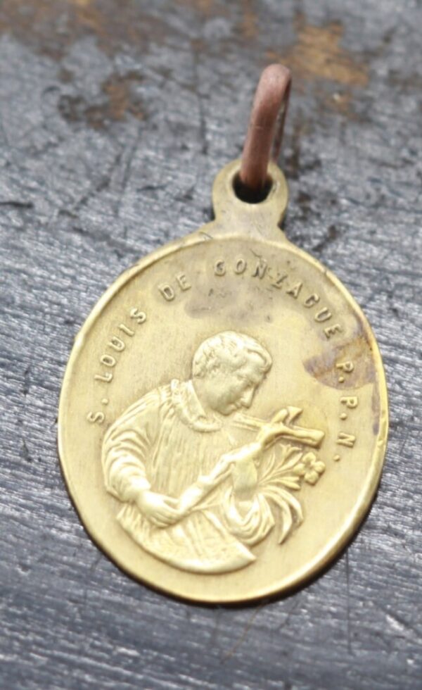 Rare médaille religieuse Saint Louis de Gonzague et vierge marie