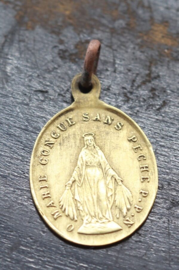 Rare médaille religieuse Saint Louis de Gonzague et vierge marie – Image 2