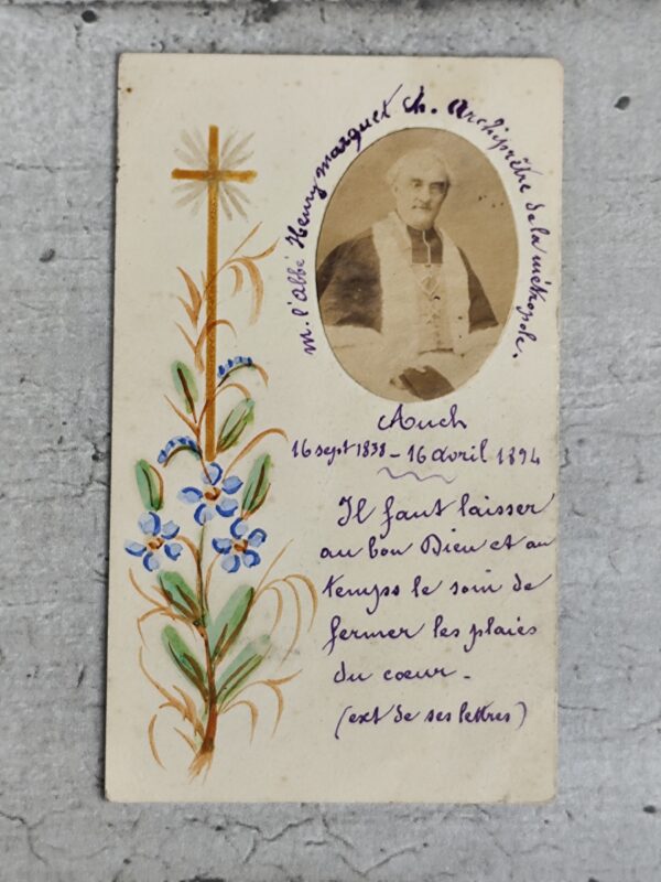 Rare ancienne carte religieuse avec photo de Monsieur l'abbé Henry marquet