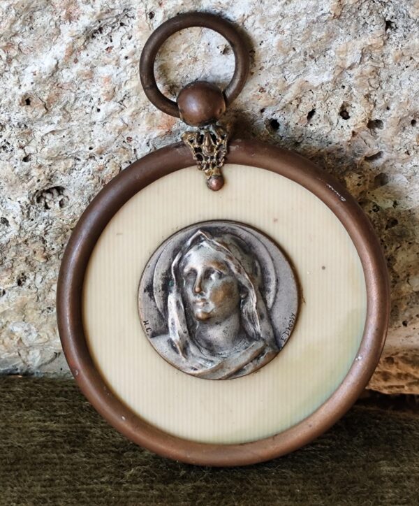 Rare antique médaille religieuse de berceau de la vierge marie signée dropsy