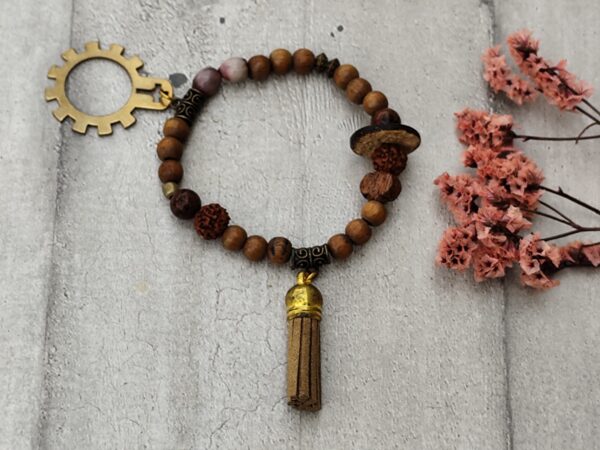 rare bracelet religieux dizainier en bois ,graines de job, graine de rudraksha – Image 7