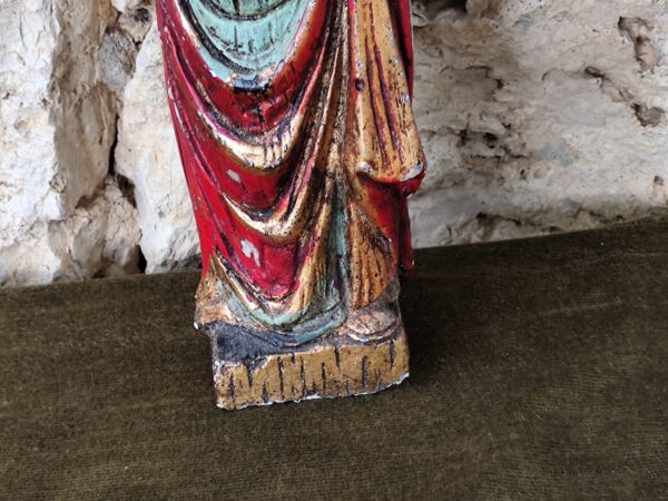 Rare statue de la vierge marie ancienne en bois polychrome – Image 3