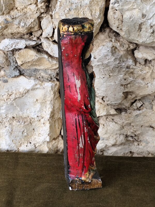 Rare statue de la vierge marie ancienne en bois polychrome – Image 5