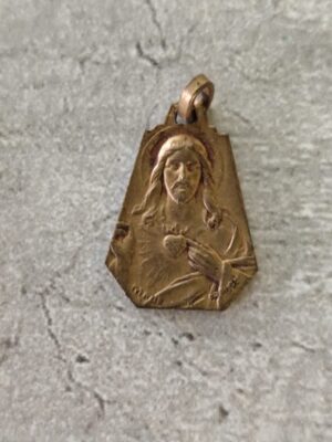 Antique médaille religieuse de la vierge marie et Jésus Christ scapulaire