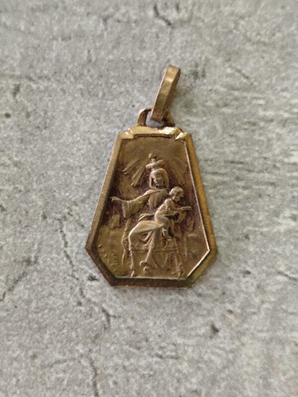 Antique médaille religieuse de la vierge marie et Jésus Christ scapulaire – Image 3