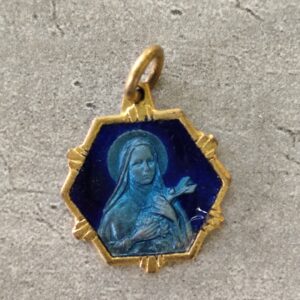 antique  médaille religieuse  de sainte Thérèse de lisieux en émail bleu, antique religieux français