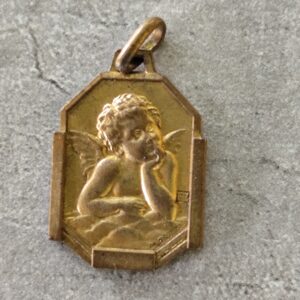 Antique médaille religieuse ange gardien Raphaël ,chérubin