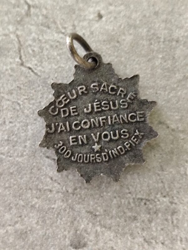 Rare antique médaille du sacré coeur coeur sacré de Jésus j'ai confiance en vous 300 jours d'indulgence par le pape pie X – Image 2