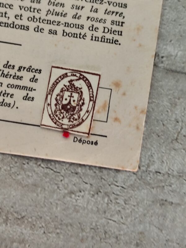 Carte relique de sainte Thérèse de Lisieux avec etoffe ayant touché aux reliques de la sainte – Image 4