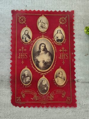 Rare ancienne image pieuse religieuse avec des photos de saints et saintes