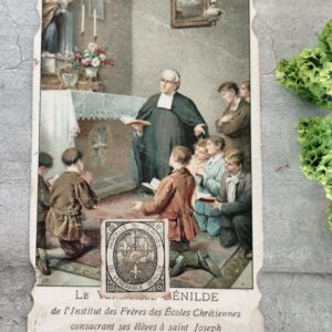 Rare carte relique de saint benilde parcelle du cercueil du vénérable saint benilde