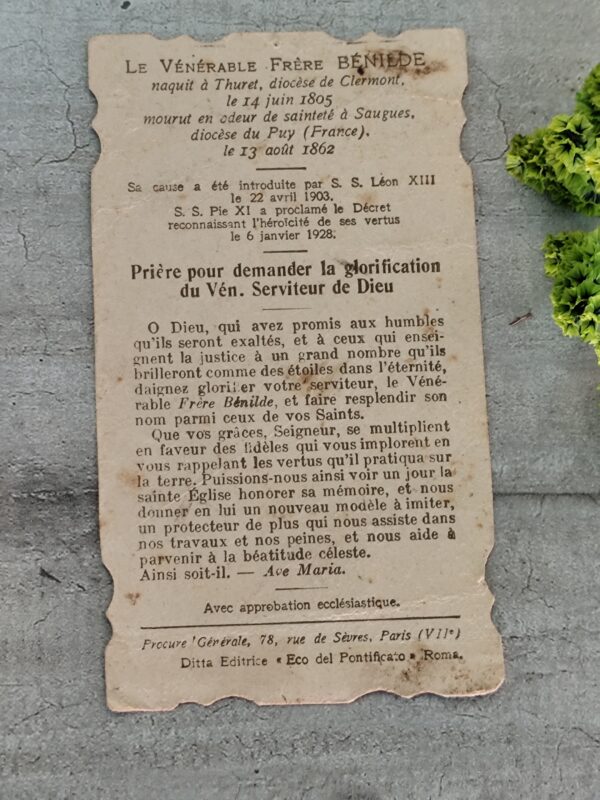 Rare carte relique de saint benilde parcelle du cercueil du vénérable saint benilde – Image 3