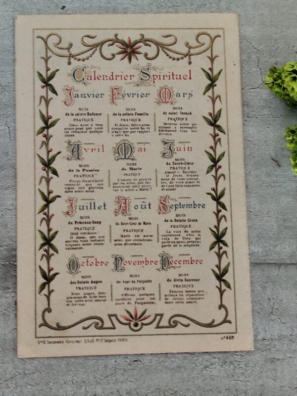 Antique image pieuse calendrier spirituel souhaits du nouvel an , art sacré, carte religieuse précieux souvenirs religieux – Image 2