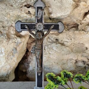 ancienne croix religieuse crucifix jésus christ en bois d'ébène, antique religieux croix crucifix catholique français 1900