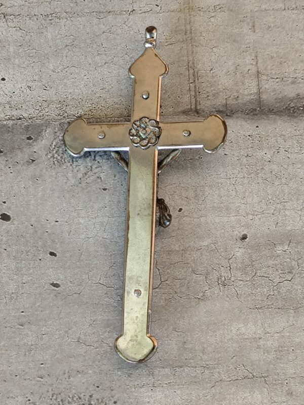 ancienne croix religieuse crucifix jésus christ en bois d'ébène, antique religieux croix crucifix catholique français 1900 – Image 7