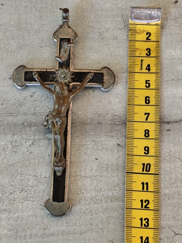ancienne croix religieuse crucifix jésus christ en bois d'ébène, antique religieux croix crucifix catholique français 1900 – Image 9