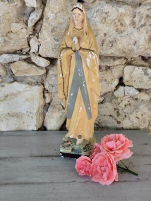 Rare ancienne statue de la vierge marie notre dame de Lourdes en plâtre