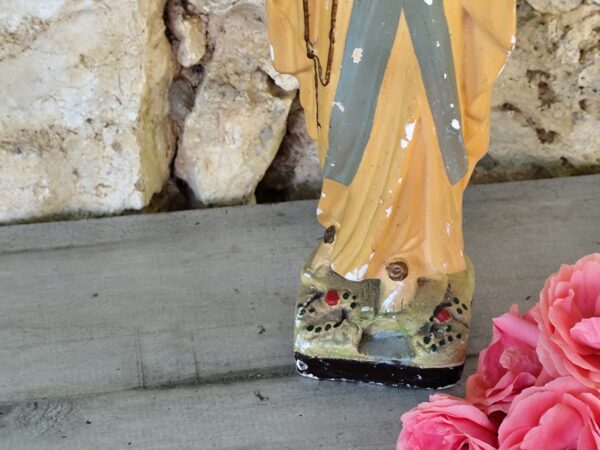Rare ancienne statue de la vierge marie notre dame de Lourdes en plâtre – Image 4