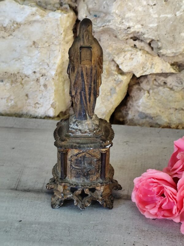 Antique statue religieuse de la Vierge Marie en métal et en pierre – Image 8