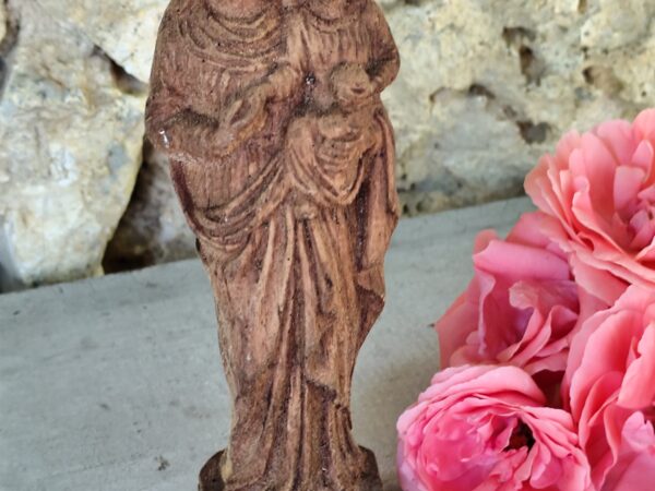 Ancienne statue religieuse de la Vierge Marie et l'enfant en bois – Image 3