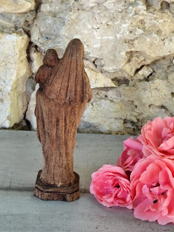 Ancienne statue religieuse de la Vierge Marie et l'enfant en bois – Image 5