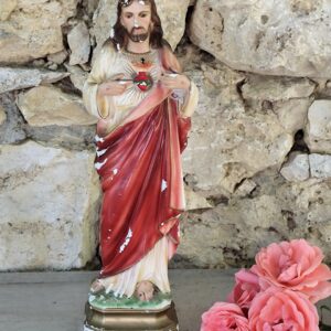 Rare antique statue  de  Jésus Christ en plâtre et peinte à la main