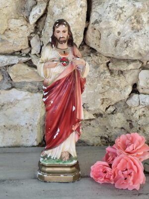 Rare antique statue  de  Jésus Christ en plâtre et peinte à la main