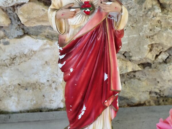 Rare antique statue  de  Jésus Christ en plâtre et peinte à la main – Image 3