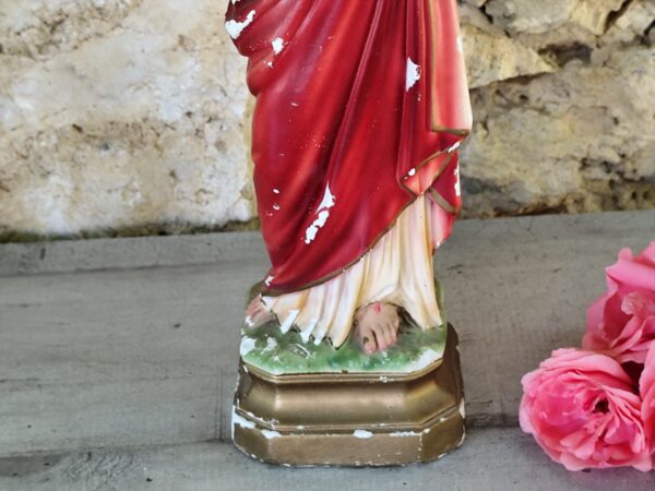 Rare antique statue  de  Jésus Christ en plâtre et peinte à la main – Image 4