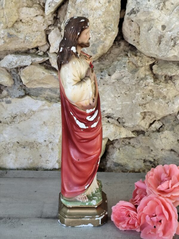 Rare antique statue  de  Jésus Christ en plâtre et peinte à la main – Image 6