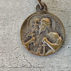 Rare antique médaille religieuse de saint Paul et saint pierre et du pape pie XII, Religieux Français pendentif de médaille en laiton