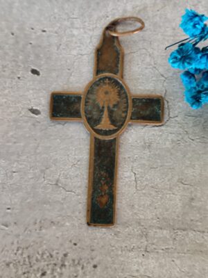 Rare antique croix pectorale de soeur sit nomen domini benedictum venite adoremus béni soit le nom du seigneur