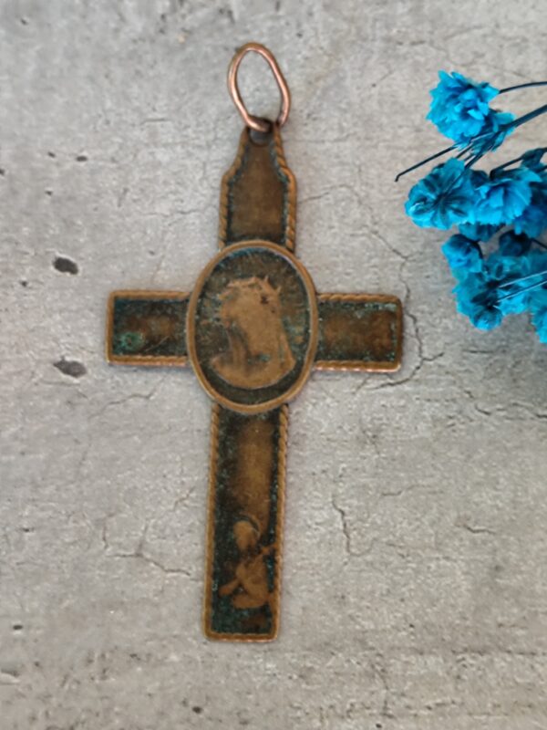 Rare antique croix pectorale de soeur sit nomen domini benedictum venite adoremus béni soit le nom du seigneur – Image 2