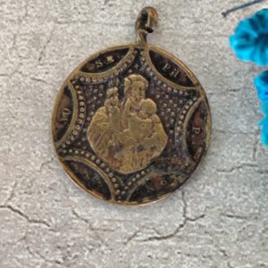 Rare Médaille religieuse ancienne de saint joseph et de la Vierge Marie en laiton du 19eme siècle 
