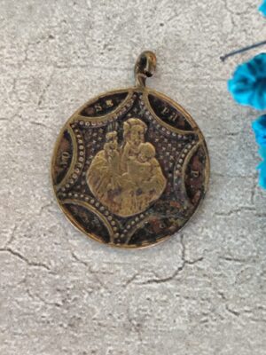 Rare Médaille religieuse ancienne de saint joseph et de la Vierge Marie en laiton du 19eme siècle 