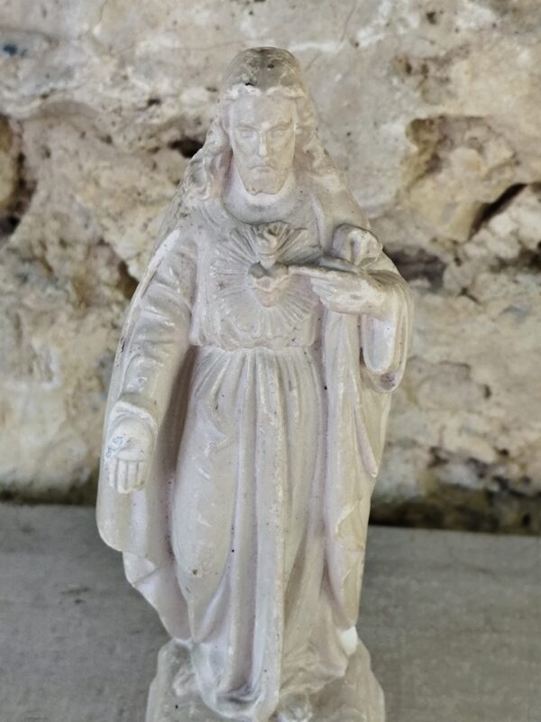 Antique statue religieuse de notre seigneur Jésus Christ en plâtre de 1925 – Image 2