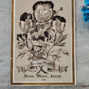 Rare ancienne image pieuse religieuse les 3 pensées Jésus,Marie,Joseph
