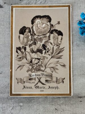 Rare ancienne image pieuse religieuse les 3 pensées Jésus,Marie,Joseph