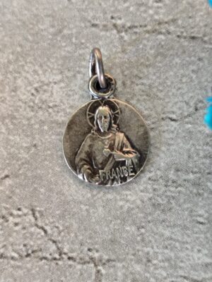 Antique  médaille religieuse française de notre dame du bon secours ronde de couleur argent