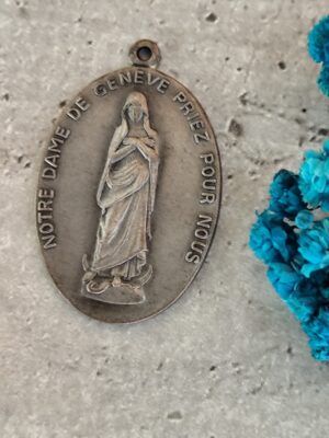 Antique médaille religieuse notre dame de geneve priez pour nous
