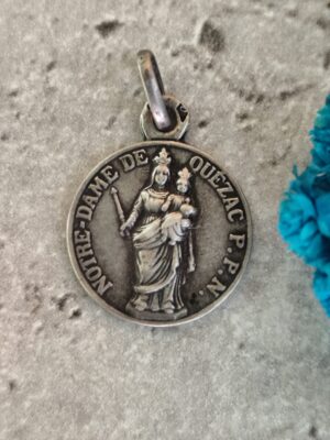 Antique médaille religieuse notre dame de Quezac en argent