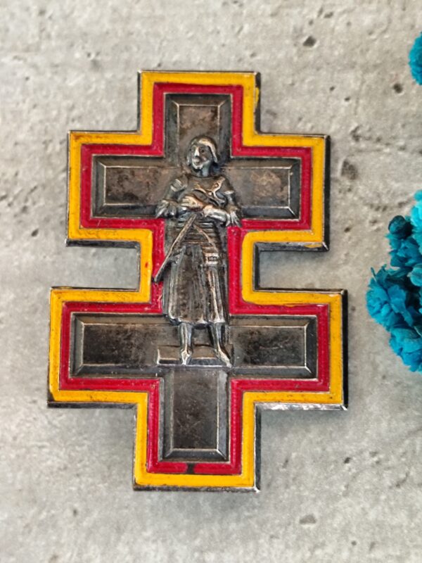 Rare ancienne broche religieuse croix lorraine de Jeanne d'Arc