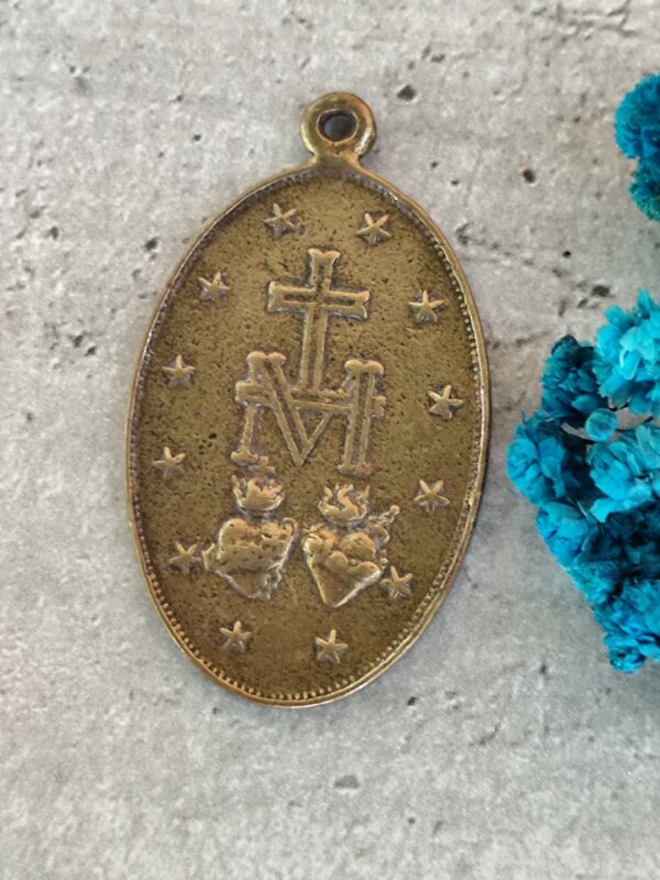 Rare médaille religieuse de la Vierge Marie Miraculeuse 1830 en laiton – Image 2